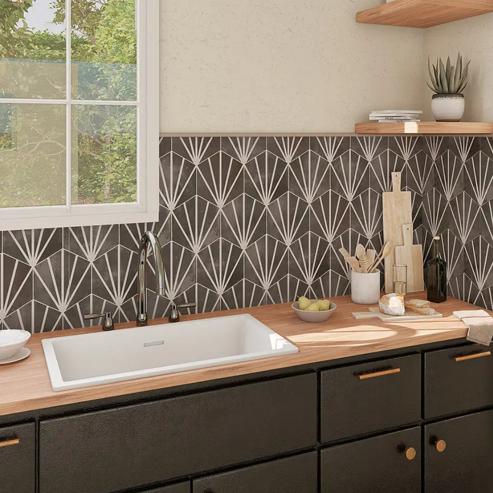 Meraki Negro Porcelain Tile 19.8 x 22.8cm-Delforno