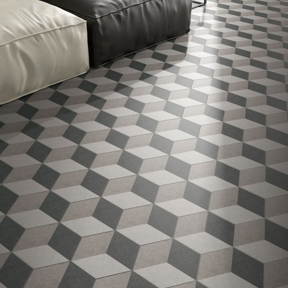 Traffic 3D Grey Hexagon Porcelain Tile 25x25cm-Delforno
