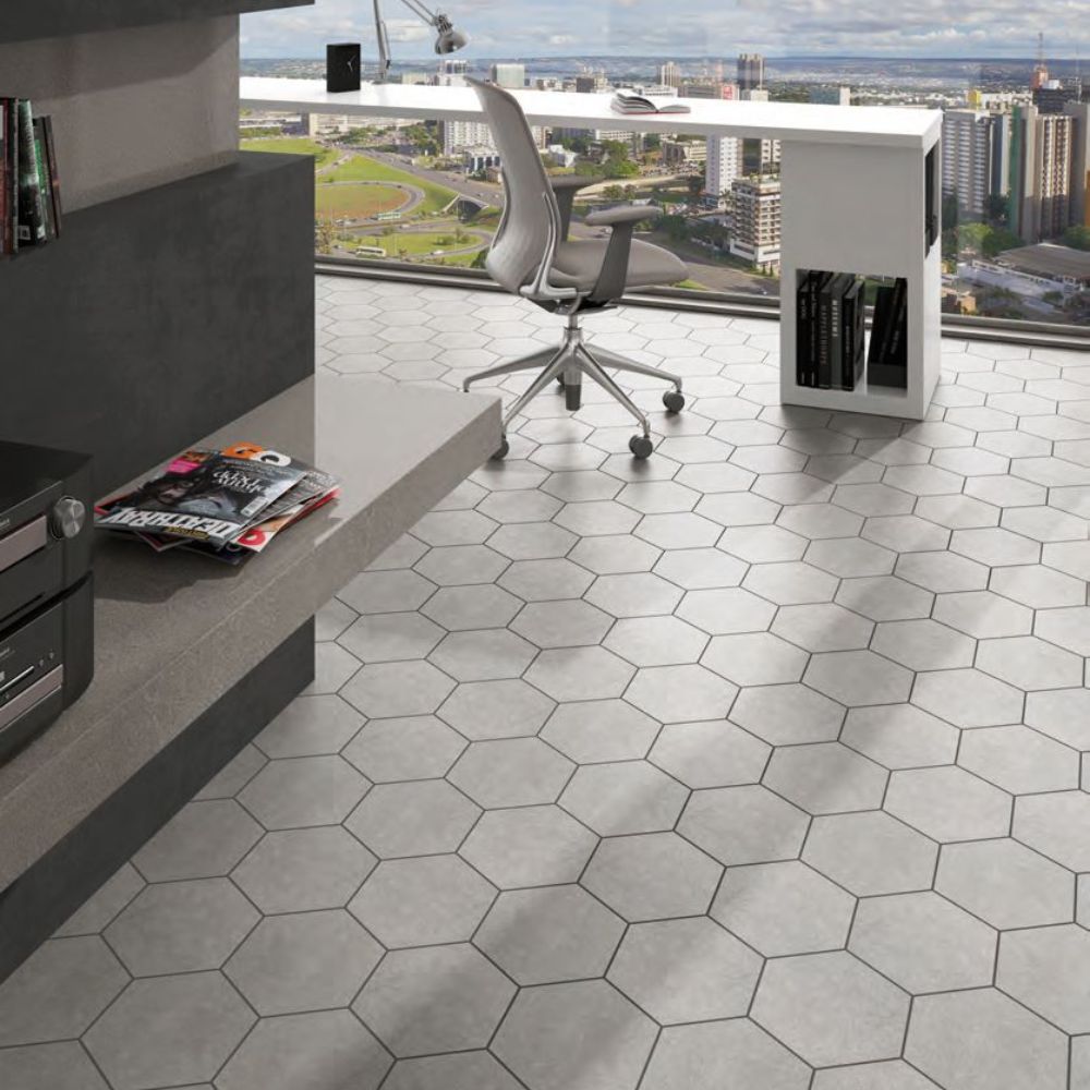 Traffic Silver Hex Porcelain Tile 25 x 25cm-Delforno