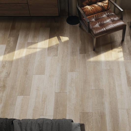 Denver Cream Wood Effect Porcelain Floor Tile 9.8 x 59.3cm-Delforno