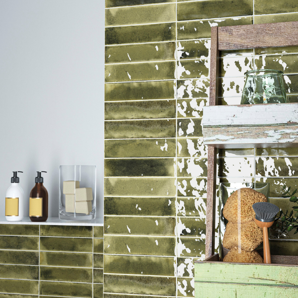 Jazba Olive Porcelain Tile 6 x 24.6cm-Delforno