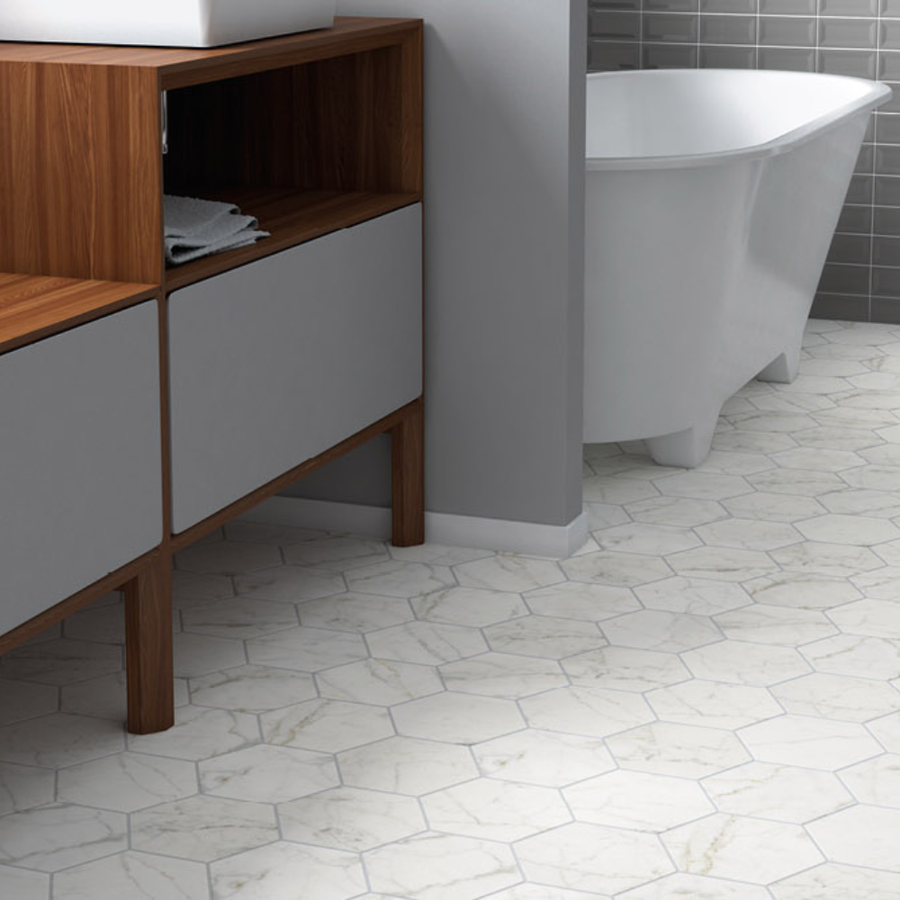 Hex Carrara Porcelain Tile 17.5 x 20cm-Delforno