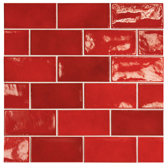 Village Volcanic Red Ceramic Tile 6.5 x 13.2cm-Delforno