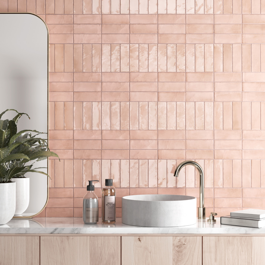 Coco Orchard Pink Matt Porcelain Tile 5 x 15cm