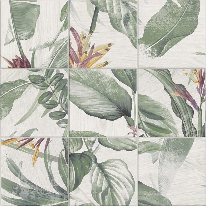 Bottega Spring Leaves Porcelain Tile 20 x 20cm