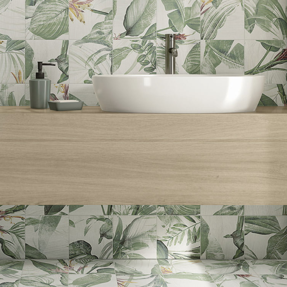 Bottega Spring Leaves Porcelain Tile 20 x 20cm-Delforno