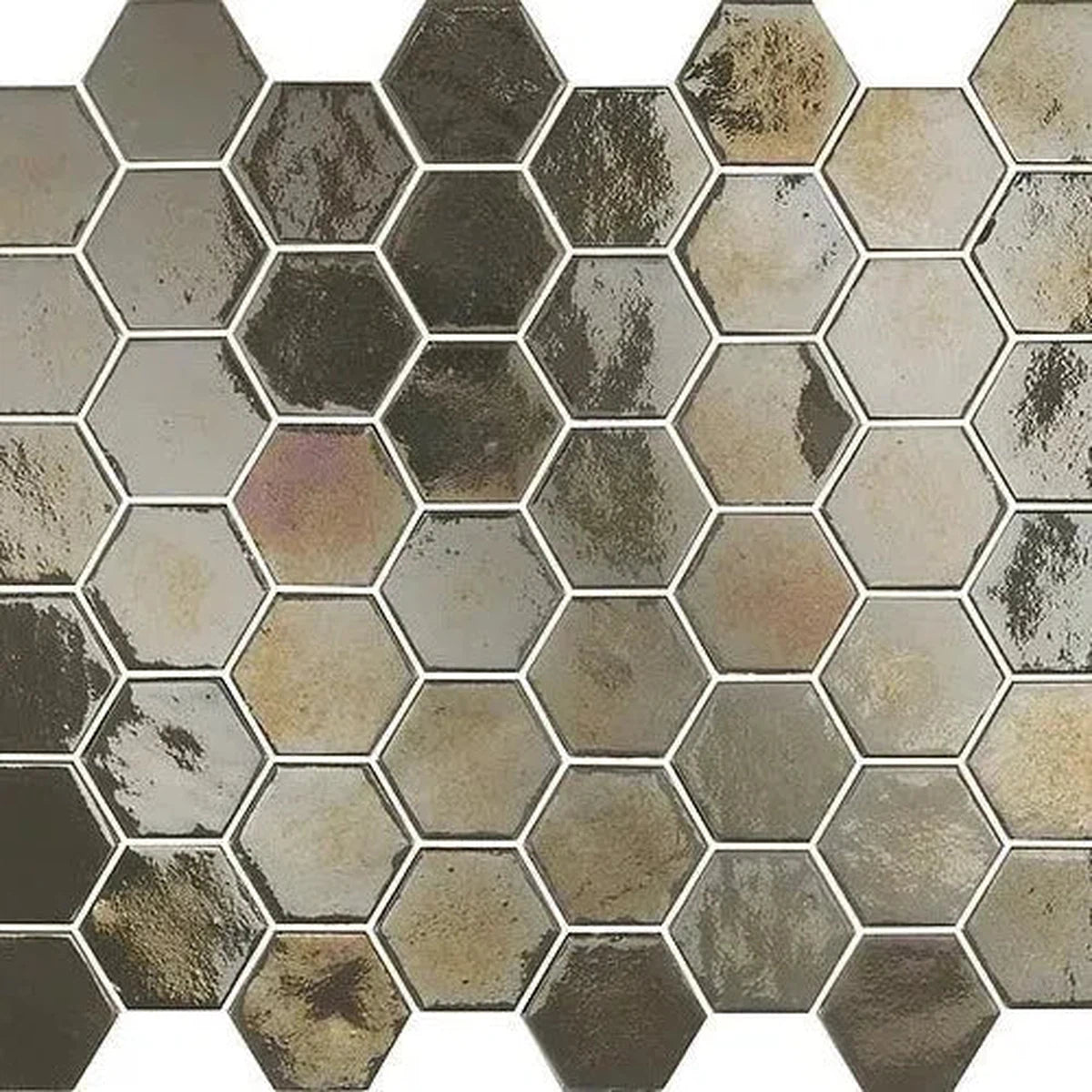 Mosaic Collection: Hex Taupe Pearl Recycled Glass Tile 31 x 29.3cm-Delforno Tiles & Timber-Delforno