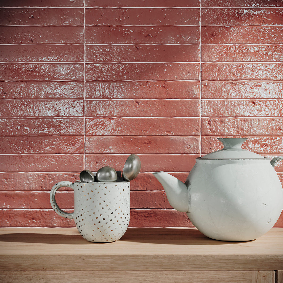 Small Format Coral Pink Craquelle Porcelain Tile 3.8 x 23.5cm-Delforno-Delforno
