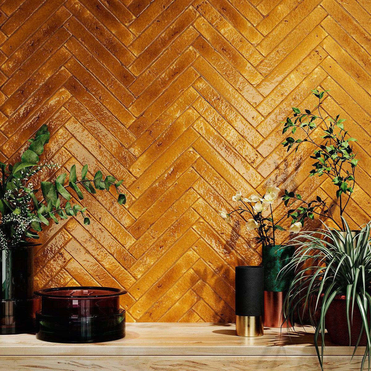 Small Format Deep Mustard Craquelle 3.8 x 23.5cm-Delforno