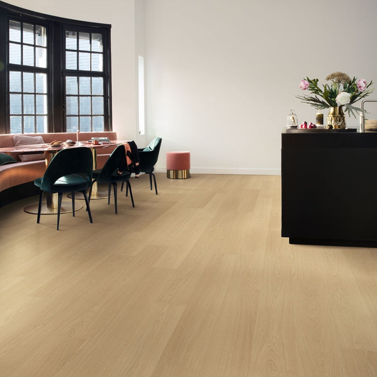 Beige Varnished Oak Laminate Wooden Flooring 21.2 x 138cm-Delforno