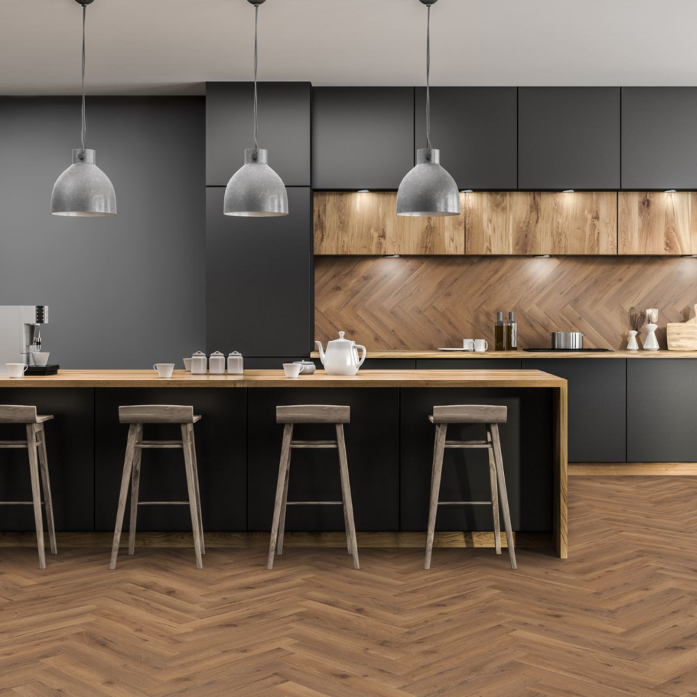 Oak Robust Fumed Herringbone Laminate Wooden Flooring 10 x 60cm-Delforno