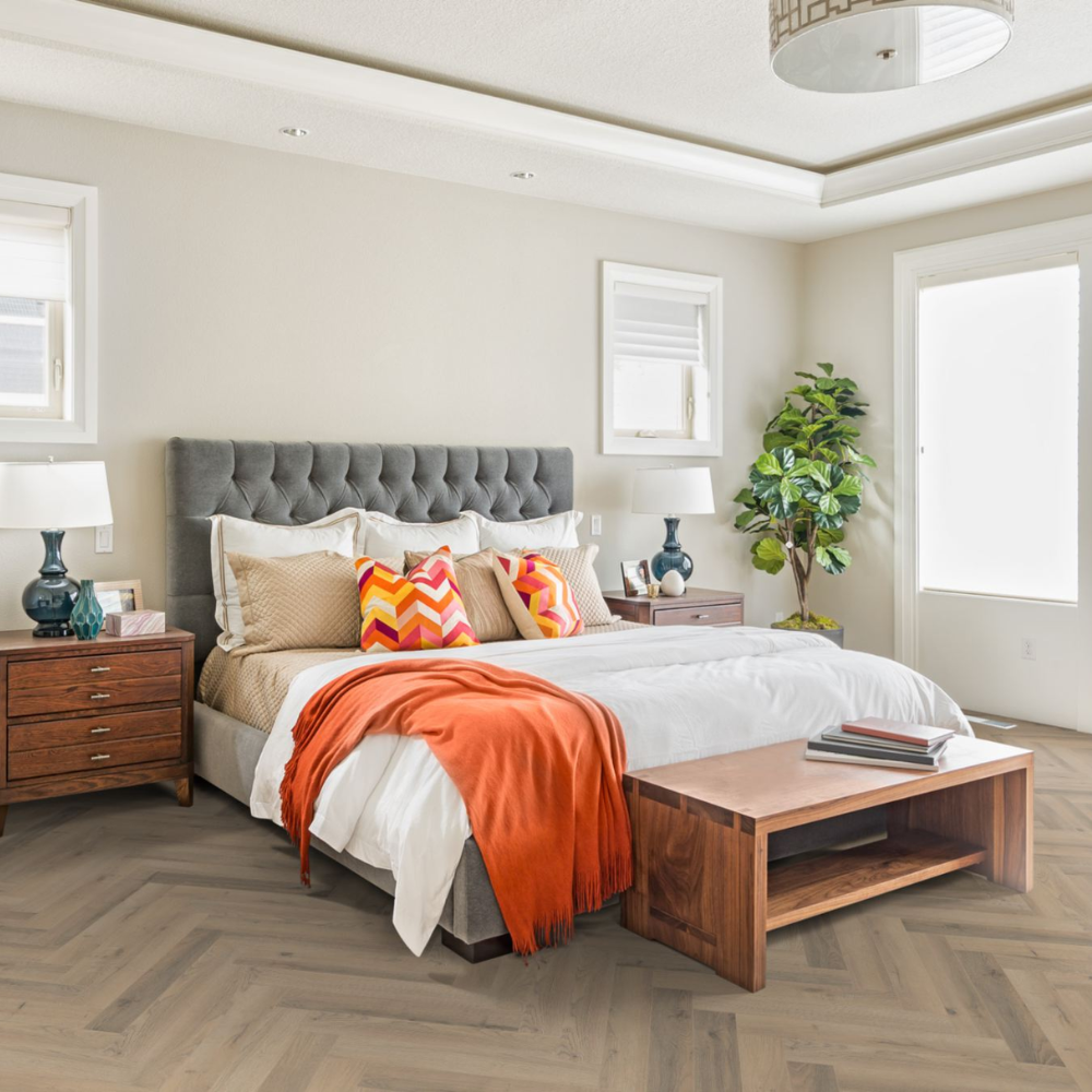 Greige Oak Herringbone Laminate Wooden Flooring 10 x 60cm-Delforno