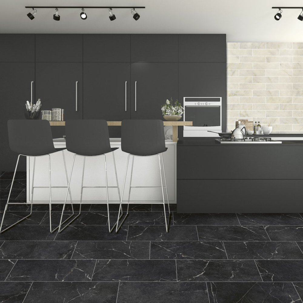 Livingstone Nero Marble Effect Porcelain Tile 60 x 120cm-Delforno