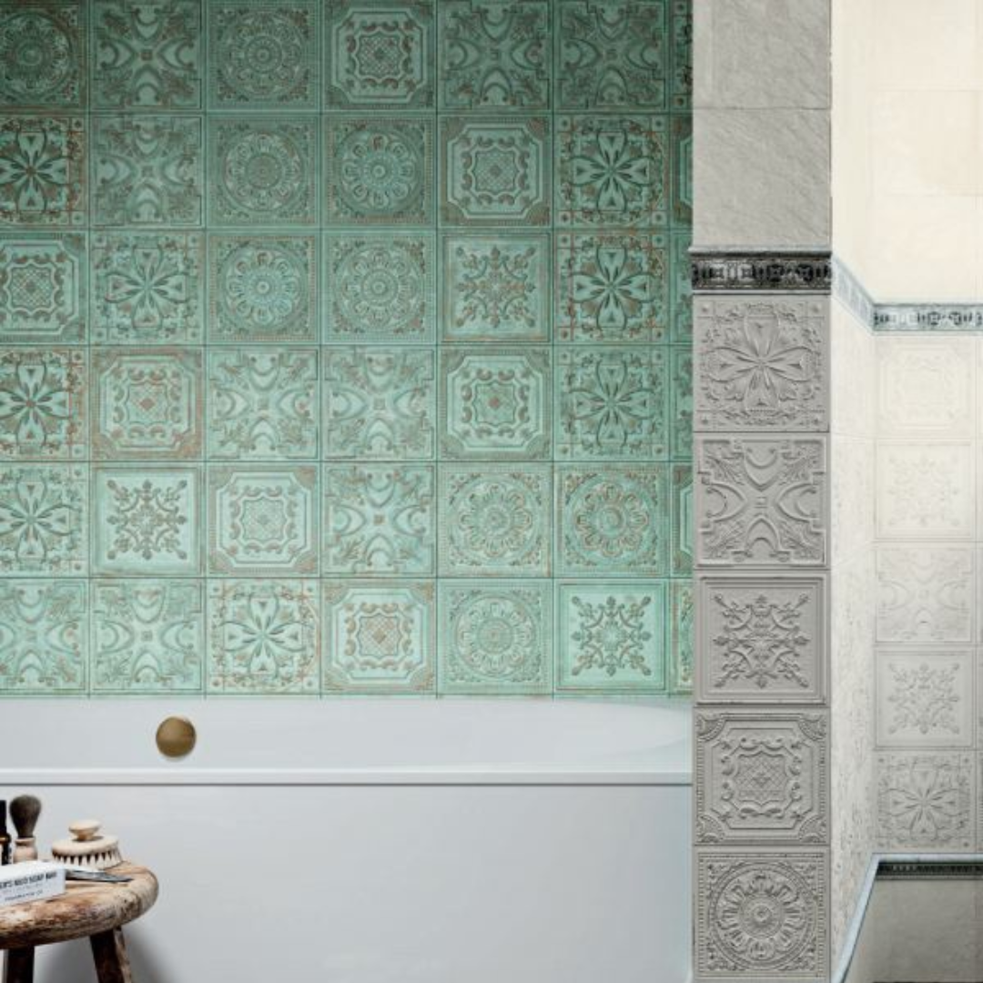 Gatsby Green Tin Ceramic Tile 20.1 x 20.1cm-Delforno