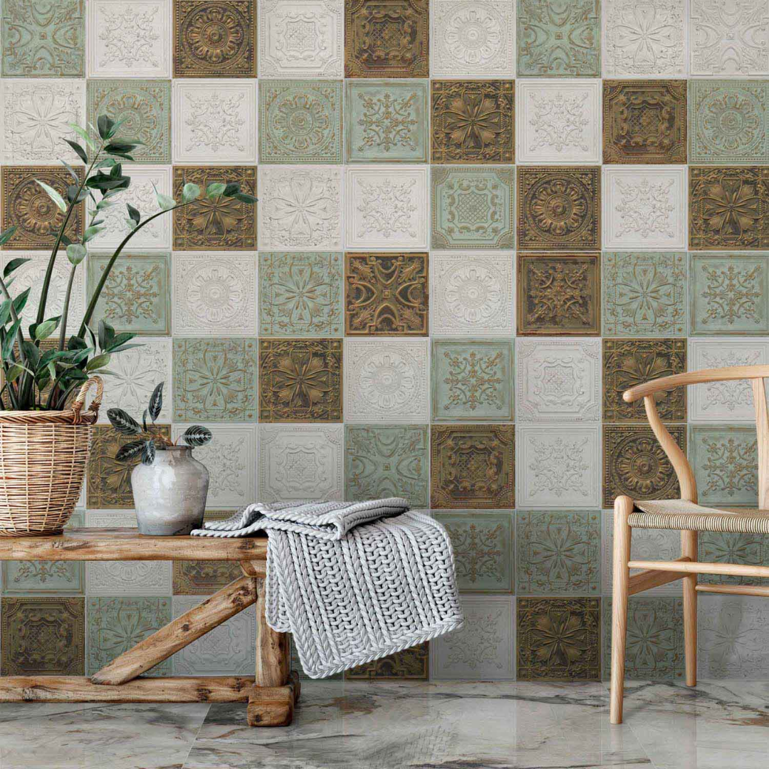 Gatsby Green Tin Ceramic Tile 20.1 x 20.1cm-Delforno