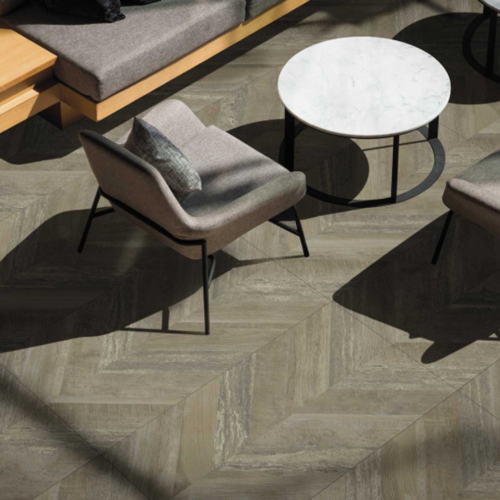Chevron Walnut Stamp Porcelain Tile 50 x 100cm-Delforno