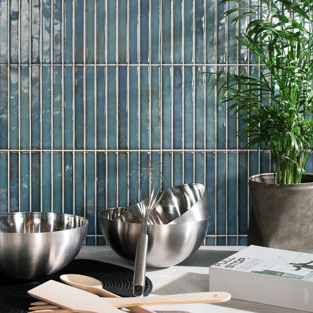 Pencil Raku Turquoise Ceramic Tile 35 x 35cm-Delforno