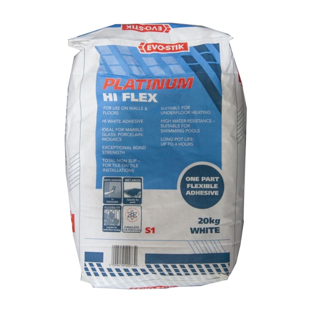 Platinum Hi Flex Slow-Set White Tile Adhesive 20kg-Delforno