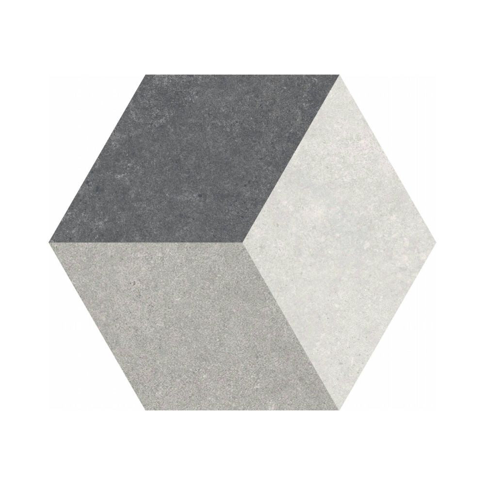Traffic 3D Grey Hexagon Porcelain Tile 25x25cm - Delforno
