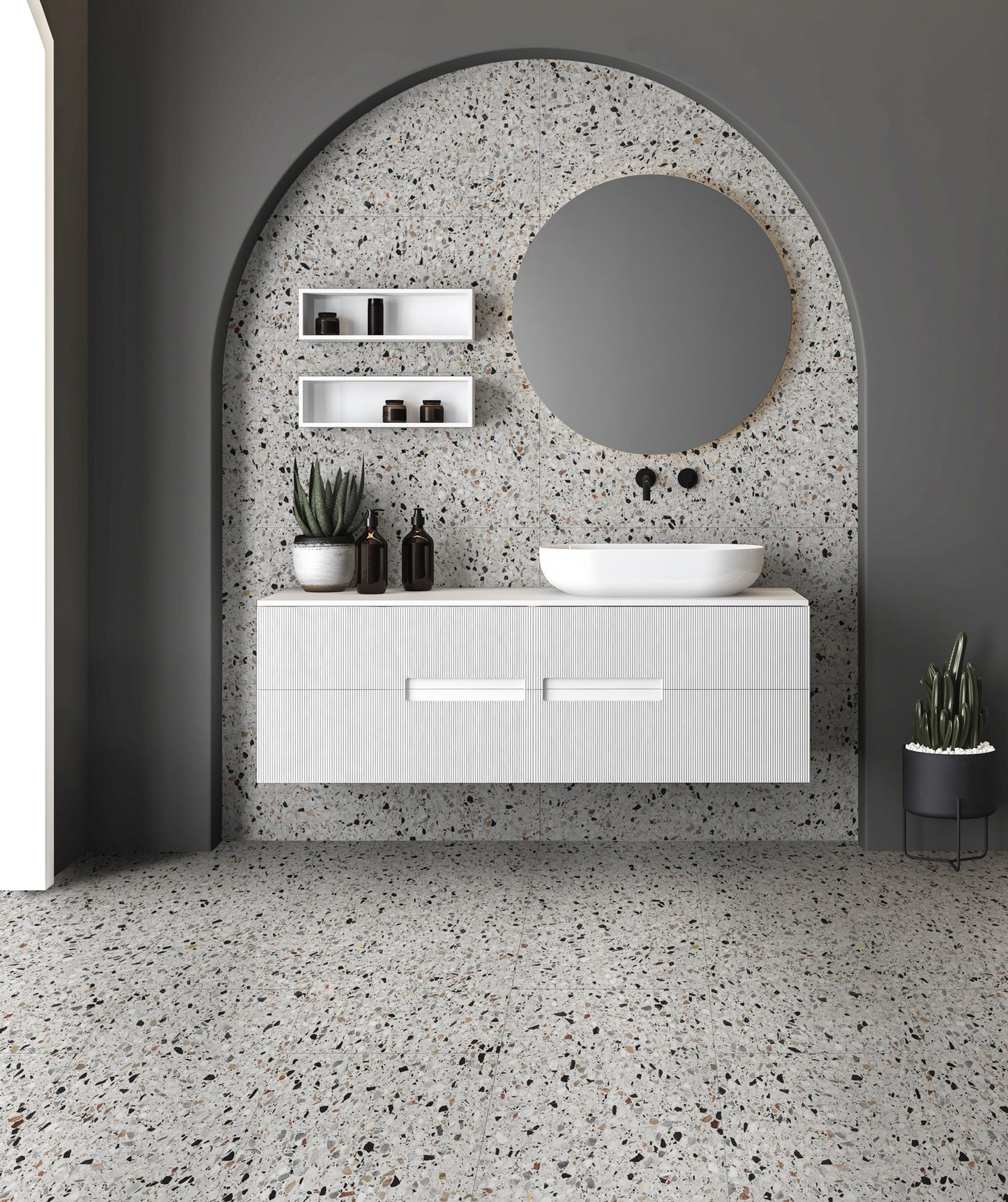 Terrazzo Melody White Porcelain Tile 60 x 60cm-Delforno Tiles & Timber-Delforno