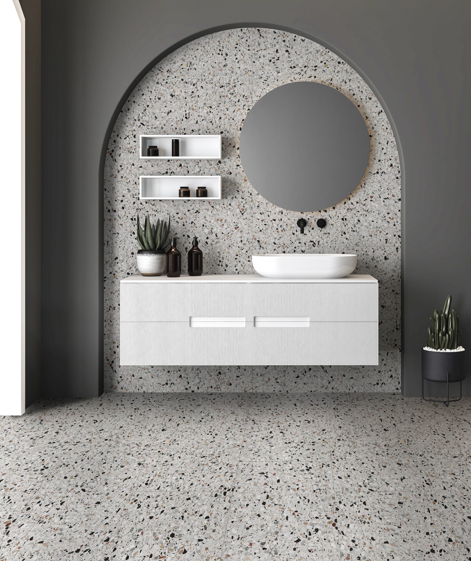 Terrazzo Melody White Porcelain Tile 60 x 60cm-Delforno Tiles & Timber-Delforno