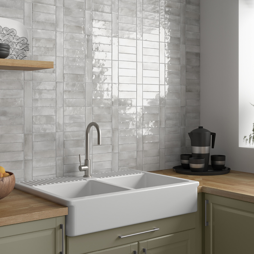 Coco Amber Grey Gloss Porcelain Tile 5 x 15cm