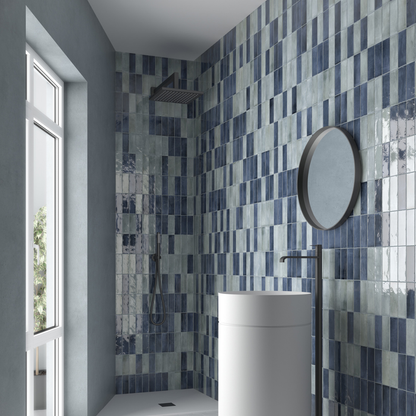 Coco Blue Grass Gloss Porcelain Tile 5 x 15cm