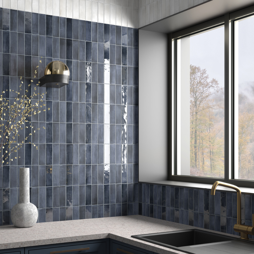 Coco Blue Night Gloss Porcelain Tile 5 x 15cm