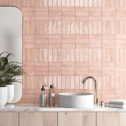 Coco Orchard Pink Gloss Porcelain Tile 5 x 15cm