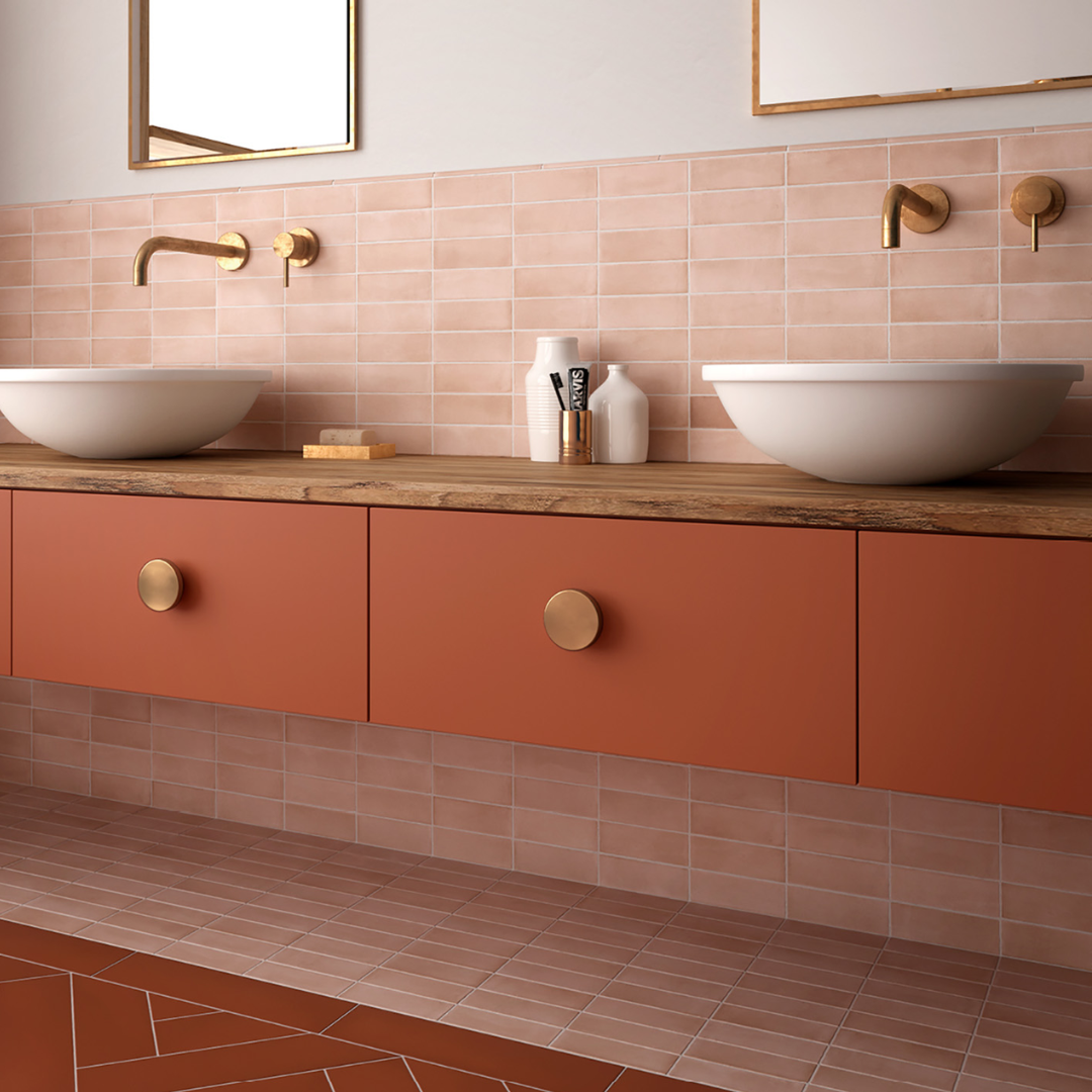 Coco Orchard Pink Matt Porcelain Tile 5 x 15cm