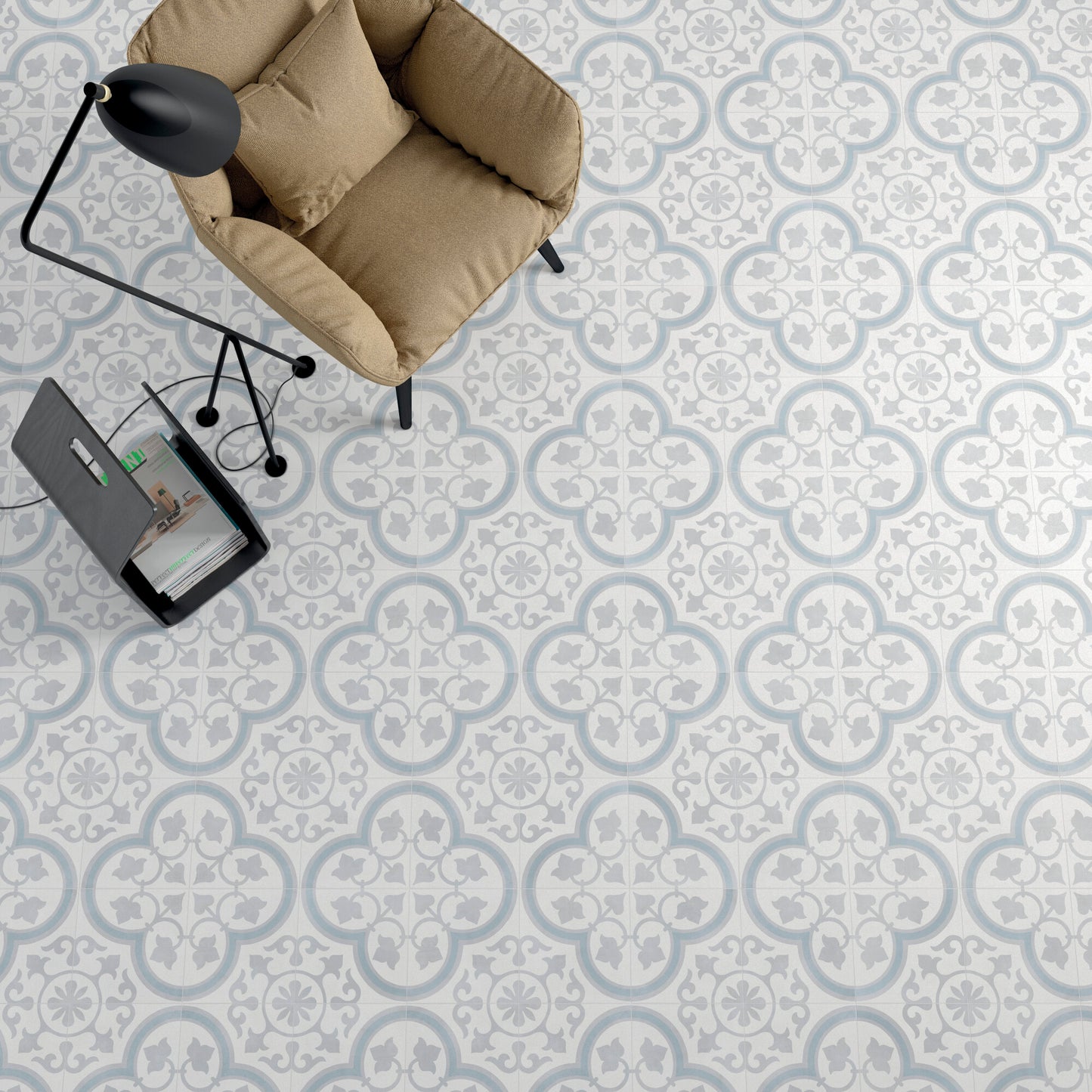 Havana Silver Ornate Porcelain Tile 22.3 x 22.3cm
