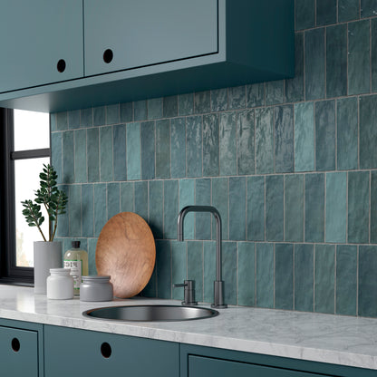 Riad Aqua Ceramic Tile 6.5 x 20cm-Delforno