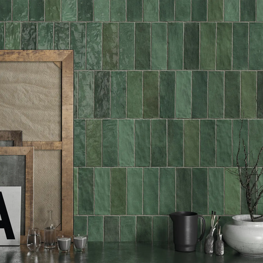 Riad Green Ceramic Tile 6.5 x 20cm-Delforno