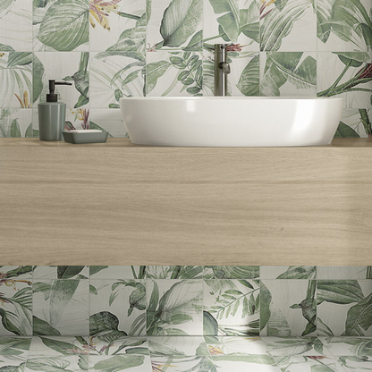 Bottega Spring Leaves Porcelain Tile 20 x 20cm