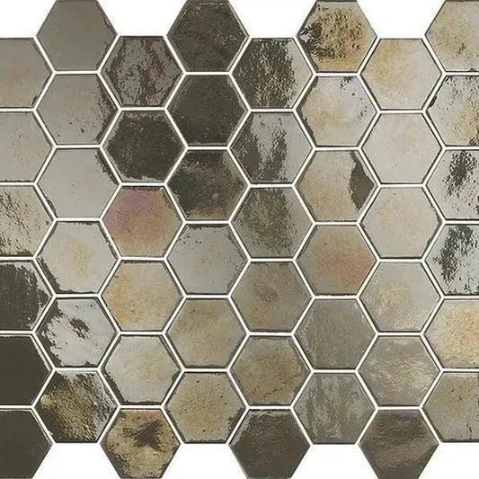 Mosaic Collection: Hex Taupe Pearl Recycled Glass Tile 31 x 29.3cm-Delforno Tiles & Timber-Delforno