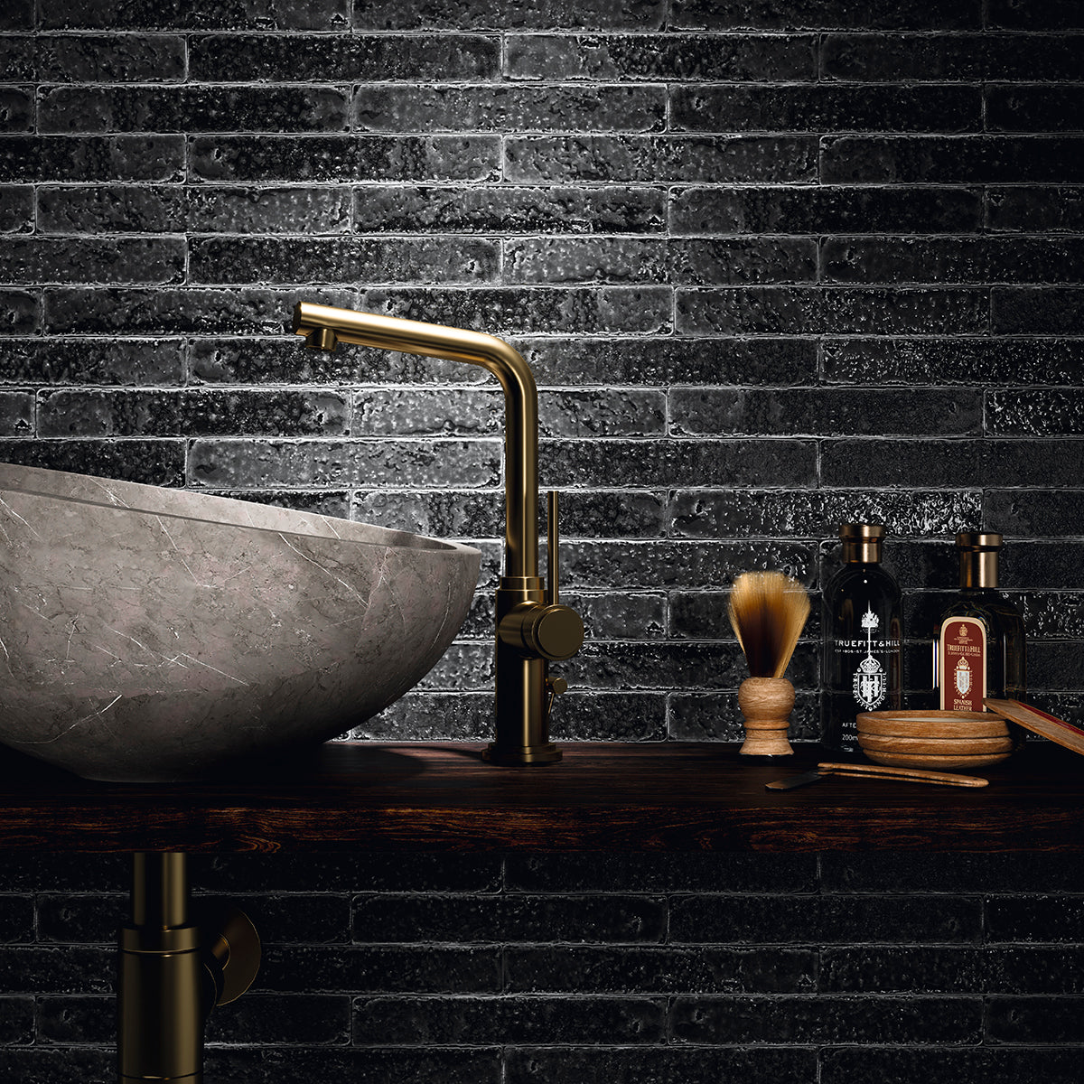 Small Format Coal Black Porcelain Tiles 3.8 x 23.5cm-Delforno-Delforno