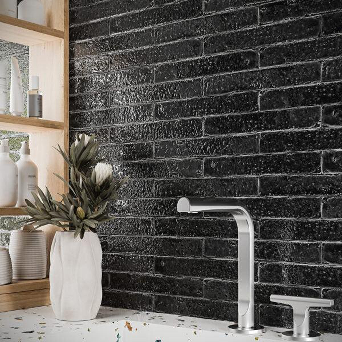 Small Format Coal Black Porcelain Tiles 3.8 x 23.5cm-Delforno-Delforno