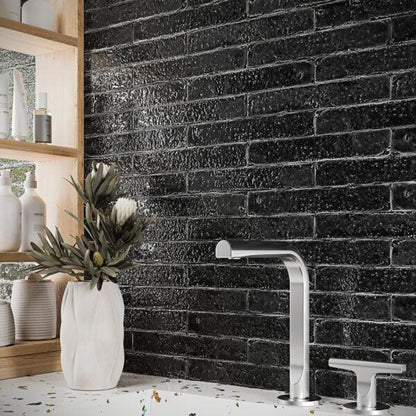 Small Format Coal Black Porcelain Tiles 3.8 x 23.5cm-Delforno-Delforno