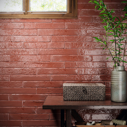 Small Format Coral Pink Craquelle Porcelain Tile 3.8 x 23.5cm-Delforno-Delforno