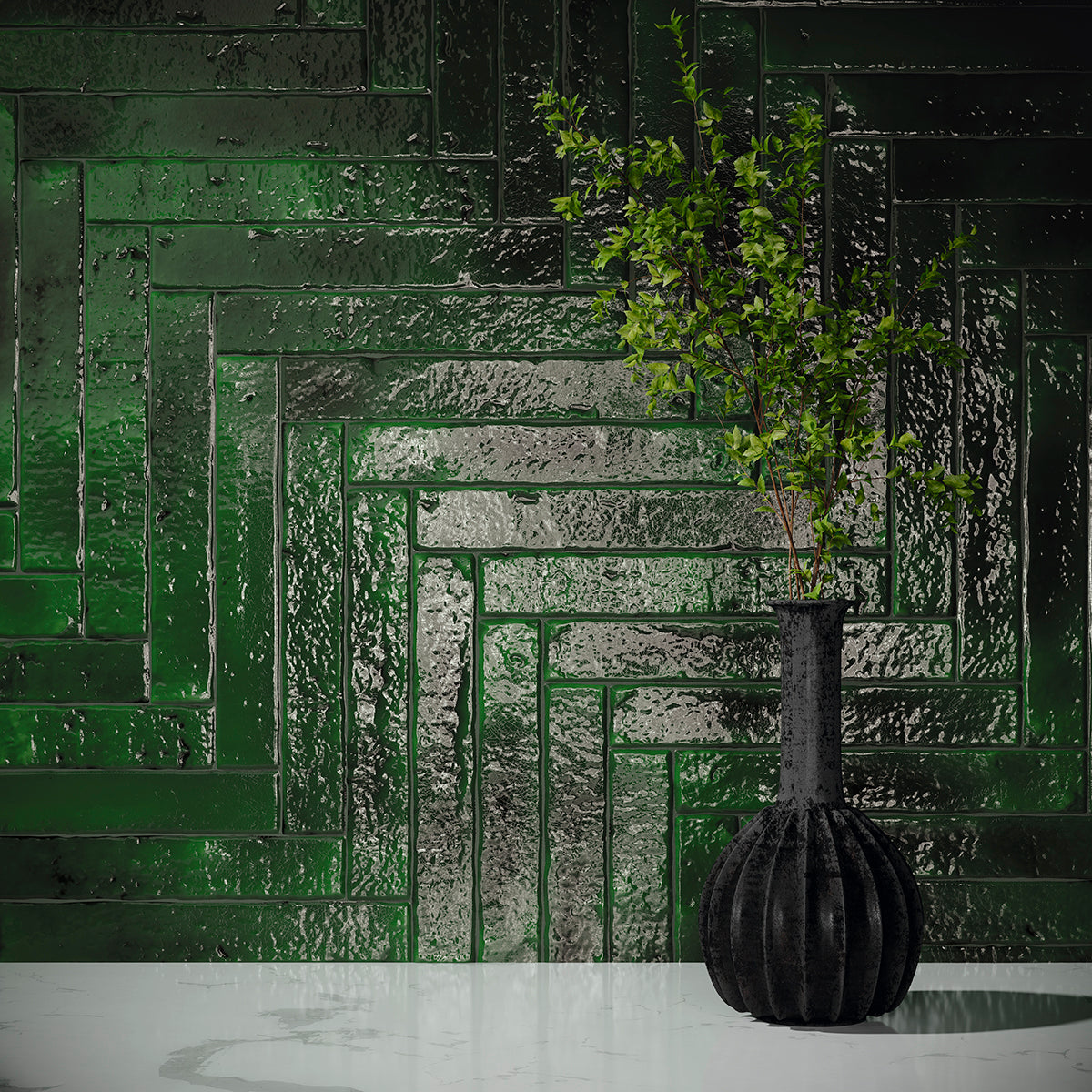 Small Format Deep Emerald Craquelle Porcelain Tile 3.8 x 23.5cm-Delforno-Delforno