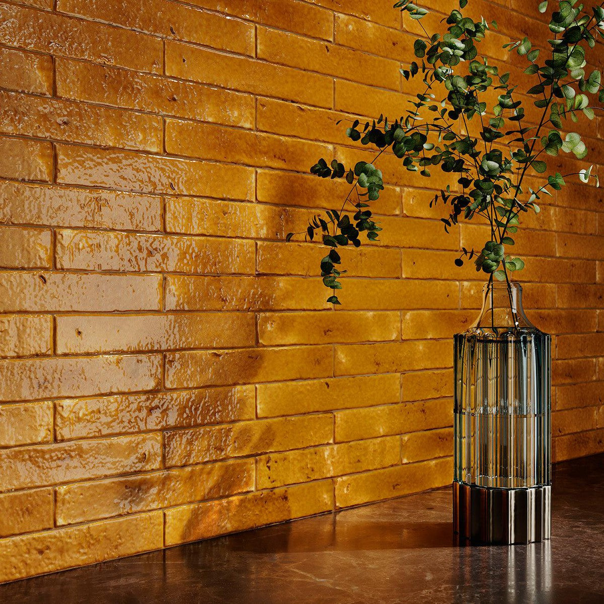 Small Format Deep Mustard Craquelle Porcelain Tile 3.8 x 23.5cm-Delforno-Delforno