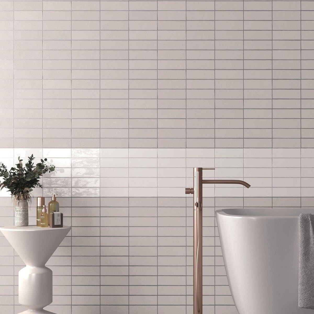 Small Format Emelia Blanco Brillo Porcelain TIle 5 x 15cm-Delforno-Delforno