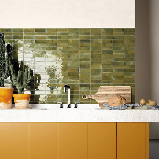 Small Format Hanoi Wild Olive Ceramic Tile 6.5 x 20cm-Delforno-Delforno