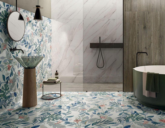 Wonderwall Botanicals Tiffany White Pattern Porcelain Tiles 120 x 60cm-Delforno-Delforno