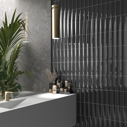 Vibe in Almost Black Ceramic Tile 6.5 x 20cm-Delforno
