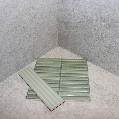 Small Format Costasera Onda Tansy Green Matt Ceramic Tile 5 x 20cm