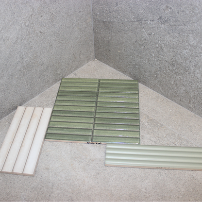 Small Format Costasera Onda Tansy Green Matt Ceramic Tile 5 x 20cm